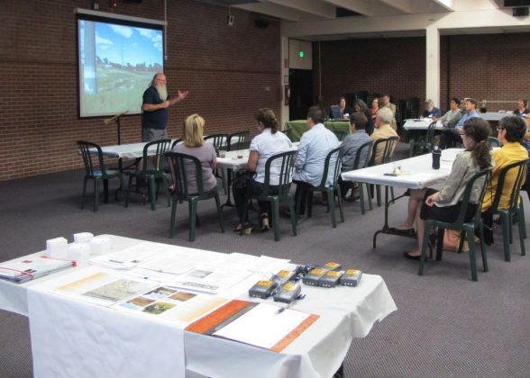 Dave presenting on Platte Farm Open Space  project at community meeting, 2013